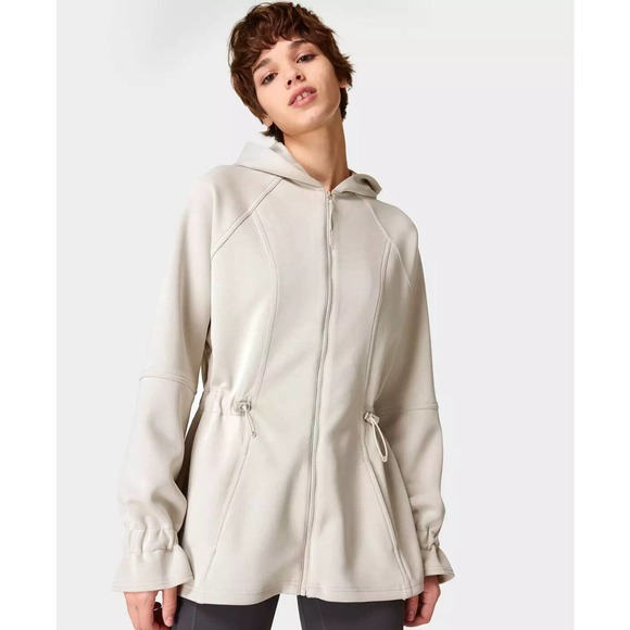 Sweaty Betty Jackets & Blazers - NEW Sweaty Betty Jacket Zip Through Hoodie Long Sleeve Scuba Sand Pockets XXL